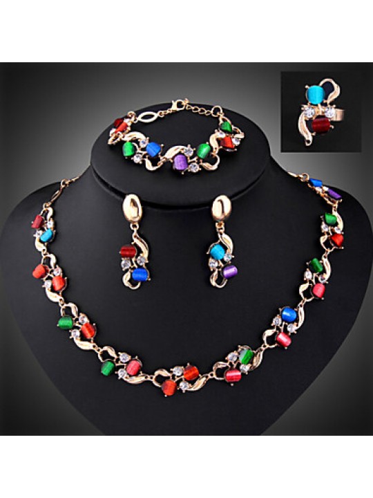 Women Vintage Gold Plated / Alloy / Rhinestone / Resin Necklace / Earrings / Bracelet / Ring Jewelry Sets  