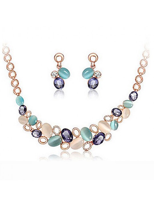 Women Cute / Party Rose Gold Plated / Alloy / Gemstone & Crystal Necklace / Earrings Jewelry Sets  