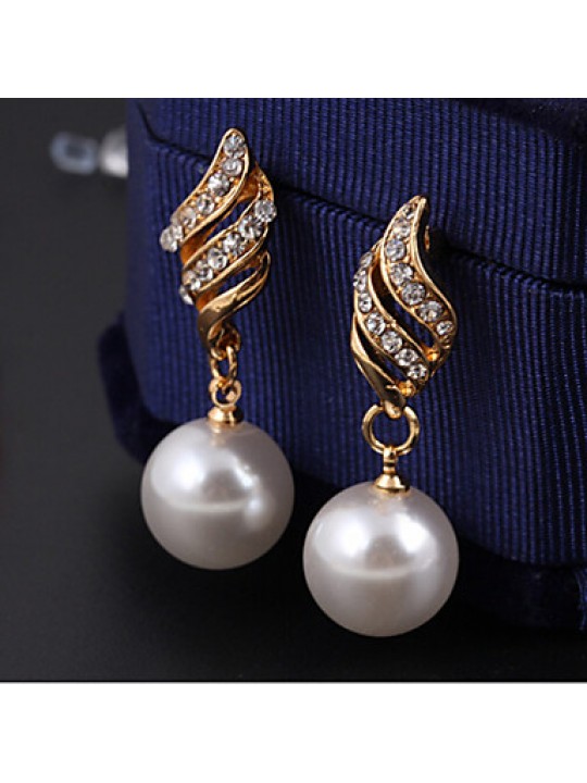 Lucky Doll Women's All Matching Rose Gold Plated Man Made Pearl Zirconia Necklace & Earrings Jewelry Sets  