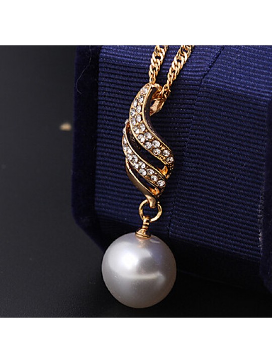 Lucky Doll Women's All Matching Rose Gold Plated Man Made Pearl Zirconia Necklace & Earrings Jewelry Sets  