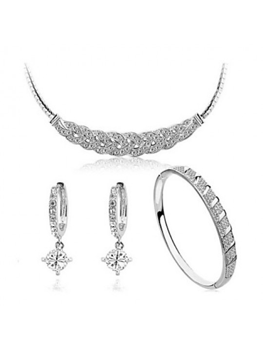 High Quality Crystal Zircon Pendant Jewelry Set Necklace Earring (Assorted Color)  